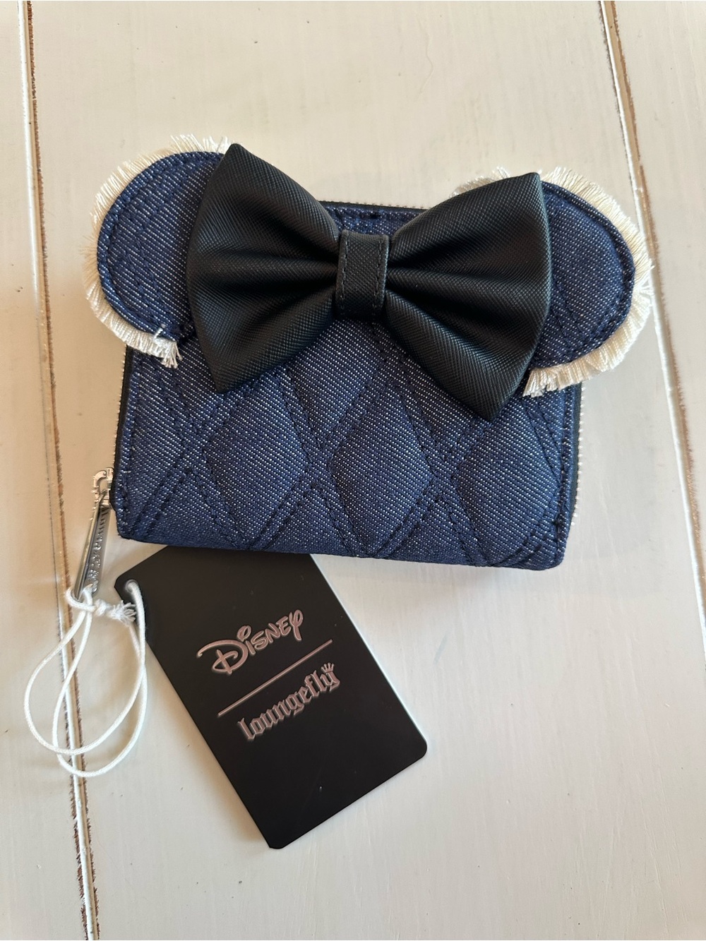 Loungefly Denim Quilted Minnie Wallet with Black Bow